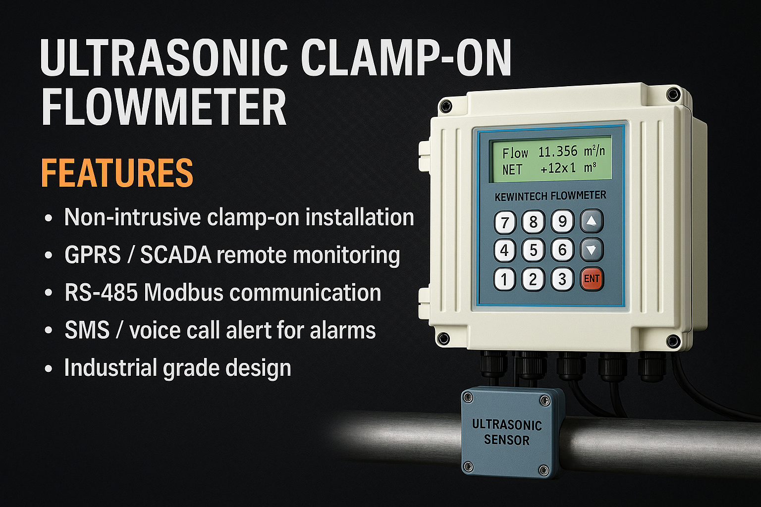Ultrasonic Clamp-On Flow Meter with Remote Monitoring